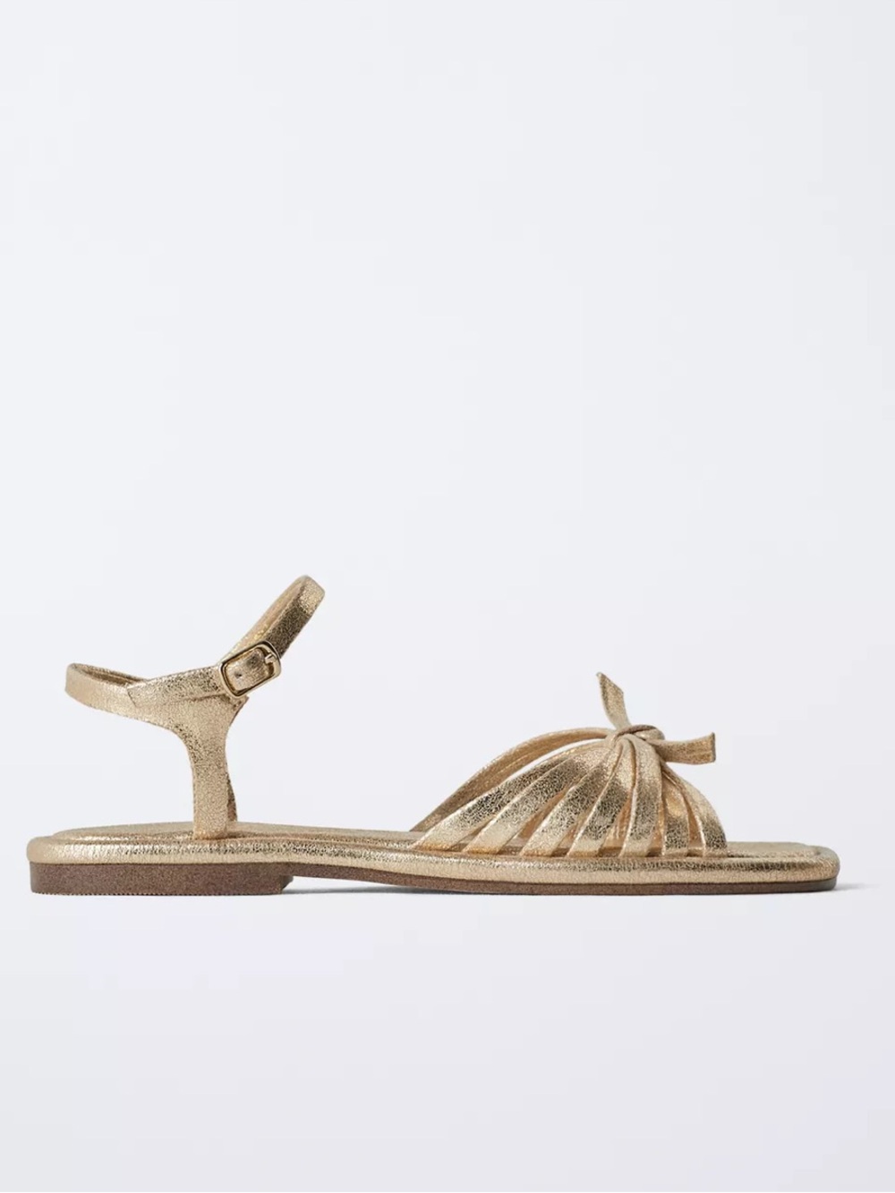 Zara Girls Metallic Gold Knot Front Ankle-Strap Sandals size 3.5 (35)